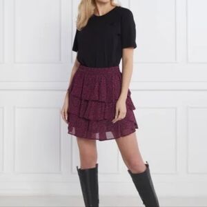 MICHAEL KORS Hot Pink Animal Print Mini Skirt Tiered Ruffles Sz Large